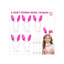 Şeker Pembesi Tavşan Sahne Seti 6&amp 39 Lı Set Taç Papyon Kuyruk - Qhdh-811531 18