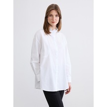 Lcw Studıo Beyaz Hakim Yaka Poplin Oversize Kadın Gömlek Tunik