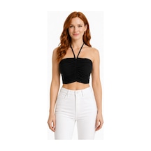 Neden Tekstil Kadın Siyah Straplez Crop Fit T-shirt