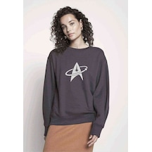 Trek Logo Baskılı Füme Antrasit Kadın Sweatshirt