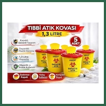 Bezos Atık Kovası 1,3 Litre 5 Adet Kapaklı Atık Kutusu Enfekte Atık Kovası Seti Bzs01
