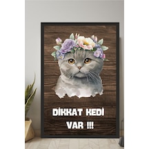 Kedi Tasarımlı Çerçeve Görünümlü Mdf Tablo Çok Renkli - 713607527 Çok Renkli