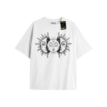 Flood Of Style Beyaz Oversize T-shirt Güneş Ay Özel Tasarım