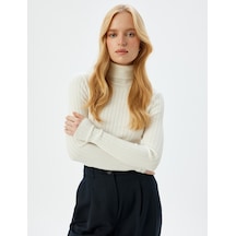 Koton Koton X Sima Tarkan - Balıkçı Yaka Triko Kazak Uzun Kollu Slim Fit Ekru 5wak90512ht Ekru