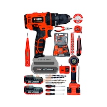 Böhrer Bh58s1 58v 5ah Darbeli Metal Şanzıman 32 Parça Full Set Dark Orange Çift Akülü Şarjlı Vidalama Matkap