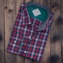 Pamuklu Kırmızı Uzun Kollu Erkek Gömlek Slim Fit Kalıp -9812 Kırmızı