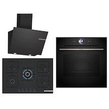 Bosch Black Deluxe HRG7361B1 Buharlı 4D Hot Air 3D Fry - PNQ7B6P31O 75 CM Wok Bek - DWK66PJ60T 3 Lü Ankastre Set 616