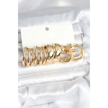 Pirinç Gold Renk 3 Çift Vintage Kadın Küpe Seti Diğer