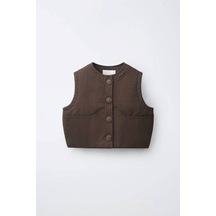 Minigimin Cicileri Milano Gabardin Kapitone Elyaflı Unisex Çocuk Yelek - Kahve Kahverengi