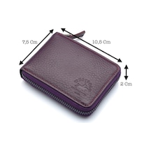 Westpolo Hakiki Deri Unisex Fermuarlı Cüzdan Kartlık - Mürdüm Mürdüm