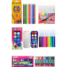 Osaka Sulu Boya 12'li Pastel Boya 12'li Silka Kuru Boya 12'li Fixpoint Keçeli Kalem 12'li Okul Seti