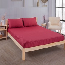 Pamuklu Çizgili Saten Tek Kişilik Lastikli Çarşaf Seti 100x200cm Bordo
