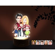 Kişiye Özel Aile Karikatürlü Dekoratif 3D Biblo Led Işıklı Gece L (483006989)