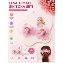 2'li Set Unicorn Figürlü Işıltılı Tül Fiyonk Kız Çocuk Saç Tokası - 3 Farklı Seçenek Pembe