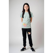 Panios Kids Smile Baskılı Kız Çocuk Tişört Ve Eşofman Alt-üst Takım Mint Yeşili