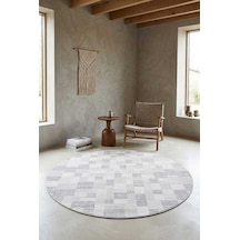 Etnik Craft Madre Modern Desenli Yuvarlak Halı Md06 Gri Gri-bej