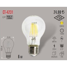 Cata Ct-4231 6 Watt Rustik Led Ampul Gün Işığı E27 Duy