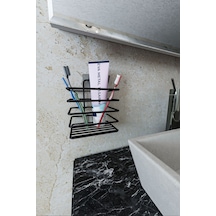 Eva Metal Tasarim Yapışkanlı Metal Diş Fırçalık Siyah