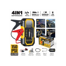 Sgs5399 - 16.8v Şarjlı Akü Takviye Cihazı + 150 Psı Hava Kompresörü + 12.000 Mah Power Bank + Led Fener