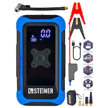 Steiner 16.000 Mah 4'ü 1 Arada 10 Bar Dijital Göstergeli Powerbank Led Fener Şarjlı Akü Takviye Cihazı Hava Kompresörü Mavi