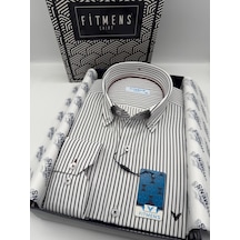 Slim Fit Uzun Kol Premium Çizgili Yaka Düğmeli Hediye Kutulu Erkek Gömlek Fs-004440 - Siyah-3175