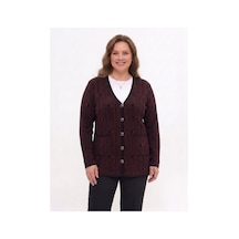 Onno Style Women Desenli Klasik Triko Düğmeli Ceket Siyah - Bordo