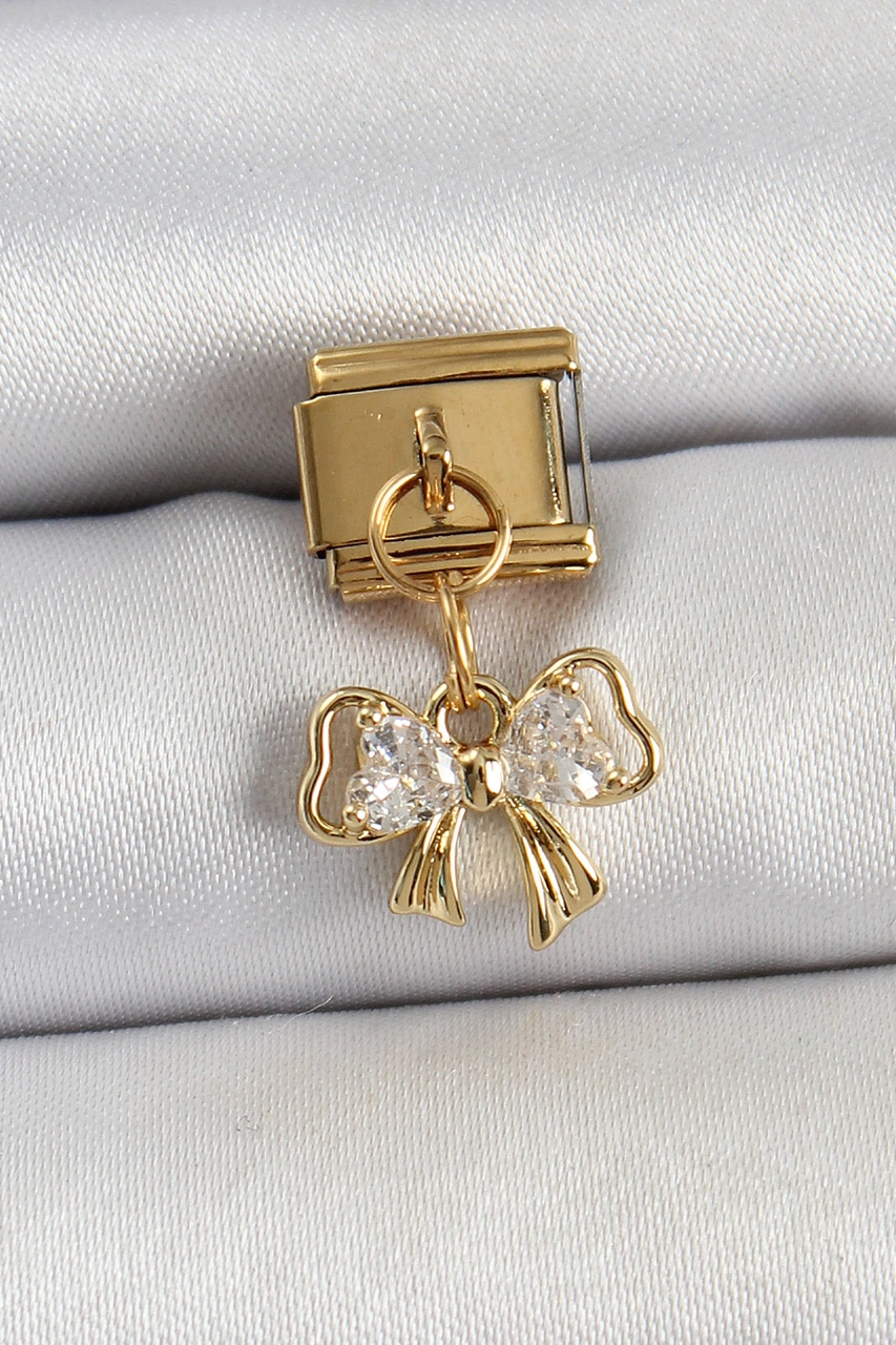 316l Çelik Sallantılı Zirkon Taşlı Fiyonk Model Gold Renk Nomination Charm - Tj-bc1424 Çok Renkli
