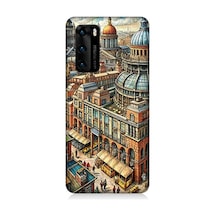 Huawei P40 Uyumlu Karikatür Tarihi Binalar Desenli Silikon Kılıf