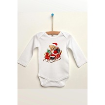 Hediyenza Teddy Bear Christmas Özel Tasarım Bebek Zıbın Pamuklu Çıtçıtlı Body Beyaz