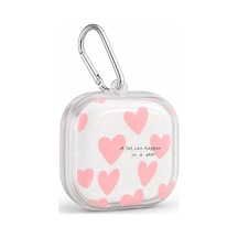 Samsung Galaxy Buds 4 / Buds 4 Pro İle Uyumlu Heartmessage Kalp Desenli Şeffaf Kulaklık Kılıfı Simli Görünümlü, Metal Karabinalı, Baskılı Koruyucu Kulaklık Kabı