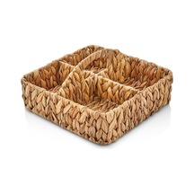 El Yapımı Hasır Saplı Kare 4 Bölmeleli Düzenleyici Organizer, Banyo, Mutfak Ve Yemek Masası İçin, 28cm 28cm 8cm Çok Renkli
