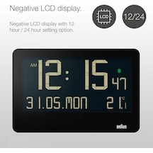 Dijital Duvar Saati, İç Mekan Sıcaklığı, Tarih, Haftanın Günü, Büyük Ters Lcd Ekran, Hızlı Set, Bip Alarmı, Siyah, Model Bc14b Diğer