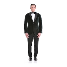 Hatemoğlu Yeşil Slim Fit Düz Sivri Yaka Kadife Klasik Smokin Damatlık 3312 Yeşil