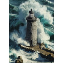 Dalgaların İçindeki Deniz Feneri Dekoratif Mdf Tablo 35cm X50cm