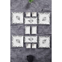 Piatti Naturali 12 Parça 4 Kişilik Black Rose Kahvaltı Takımı Handmade Sunum Set Siyah