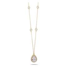 Kuyumcudukkani Zincirli"kenar Taşlı Damla Taşlı"kolye-37209-g-w Gold