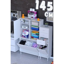 Vira 145 Cm Modüler Banyo Dolabı Sepetli Çekmeceli Çok Amaçlı Dolap 95+50 X160x32,5 Cm Beyaz