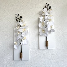 Beyaz Orkide Çiçekli Duvar Dekoru Beyaz İkili Set