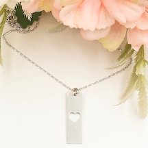 Kalp Figürlü Dikdörtgen Plaka Kolye Rose - Gold - Gümüş Kalp Figürlü Dikdörtgen Plaka Kolye Rose - Gold - Gümüş