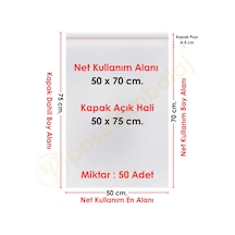 50x70+5 Cm. 50x75 50 Adet Şeffaf Bantlı Yapışkanlı Jelatin Poşet