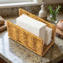 Hasır Örgü Peçetelik, Doğal Renk, Rattan, 14x5x8 Cm, Rustik Stil, Yemek Masası İçin -