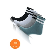 Pallmali Collection- 3501 4'Lü Erkek Renkli Çemberli Kısa Yarım Çorap-40-44 Siyah