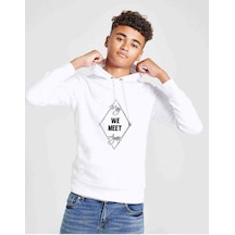 Tshirthane The100 May We Meet Again Baskılı Unisex Çocuk Kapüşonlu Sweat Beyaz