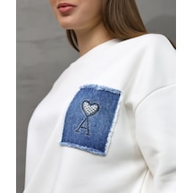 Calimera Kadın Sweatshirt 3 İplik Eşofman Takımı Oversize Beyaz