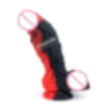 Carmine Vantuzlu Büyük Boy Silikon Su Geçirmez Canavar Dildo Kırmızı - Siyah