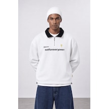 Respire Erkek Not For Everyone Nakışlı Polo Yaka Oversize Sweatshirt Ekru