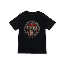 Nirvana Baskılı Unisex %100 Pamuk T-shirt SIYAH