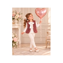 Genel Markalar Peluş Yelekli Kız Çocuk Takımı Şık Ve Sevimli Kombin Bordo - 927693885 Bordo