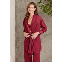 Pierre Cardin 7025 Kadın Bordo 4'lü Saten Takım Gelin Set Bordo