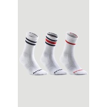 Artengo RS500 Uzun Konçlu Kışlık Çorap Havlu Yapılı Beyaz Kırmızı Şeritli 3 Çift